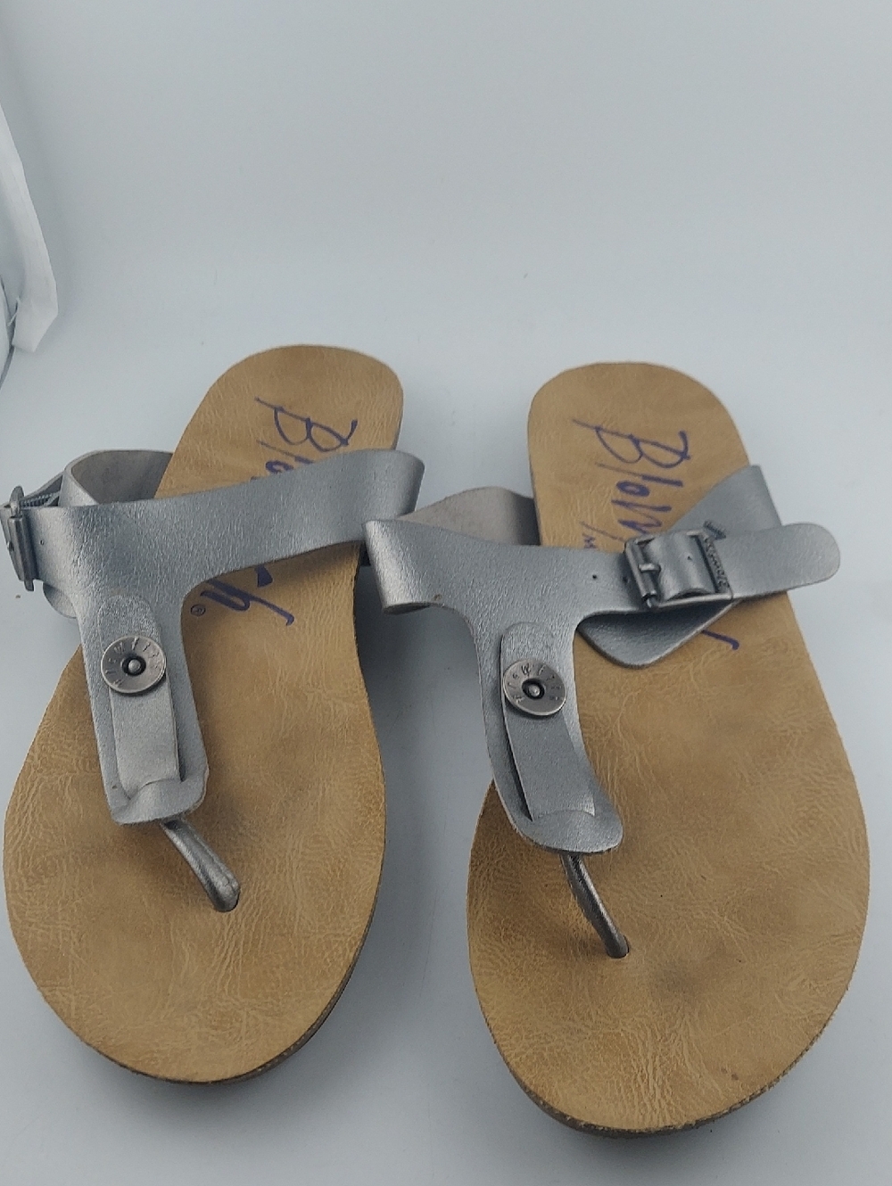 Blowfish Malibu, Silver Thong Sandals with Buckle Detail